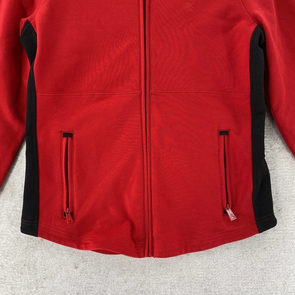 Lauren Ralph Lauren Jacket Womens Medium Red Pique‎ Jersey Knit Full Zip Pockets - Picture 6 of 13